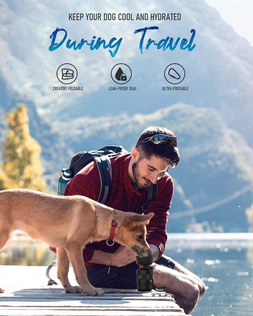 Dog Water Bottle, Portable Water Dispenser with Bowl, Leak Proof Pet Travel Squeeze Bottle, Puppy Essentials Dog Stuff Accessories for Outdoor Walking, Hiking, Camping